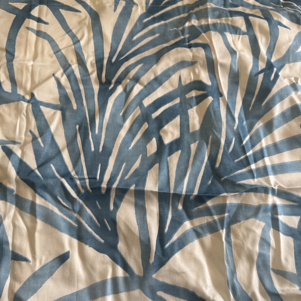 Williams Sonoma Pillow Sham KING Printed Palm Leaf Bedding Blue & White Coastal